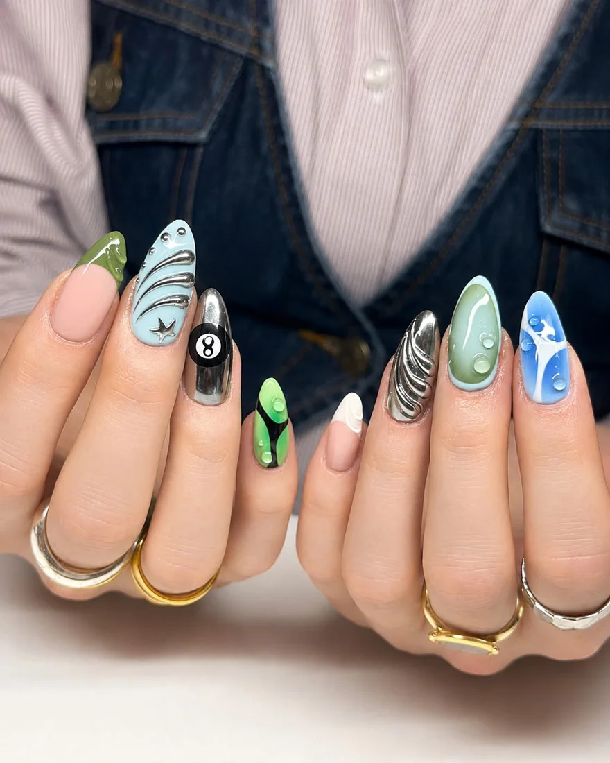 Abstract chrome 3D nail art at Perfection Nail Spa VI Hamburg NY