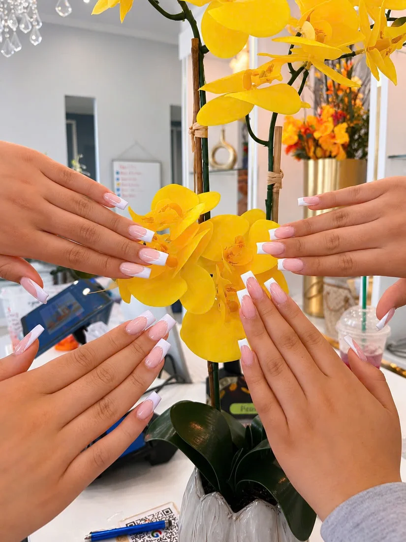 Pink flower nail art on real client at Perfection Nail Spa VI Hamburg NY
